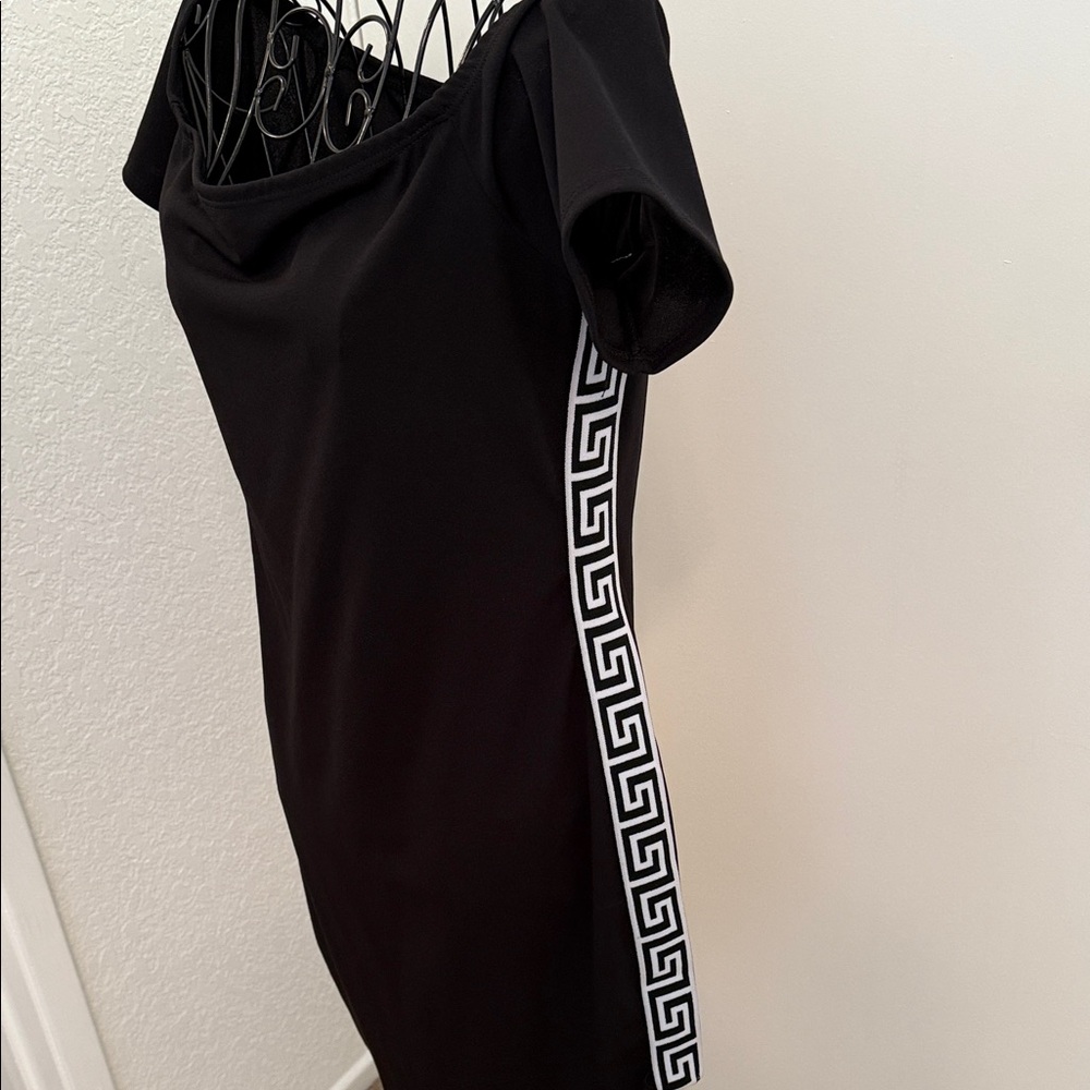 Fashion Nova Black off shoulder Dress with White Accents